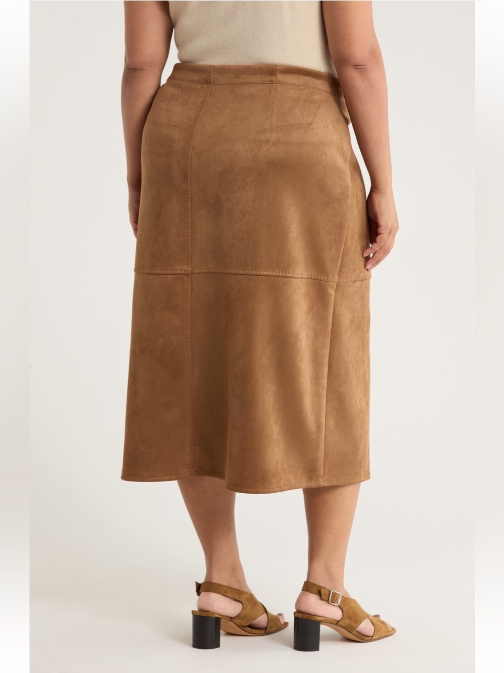 MAX STUDIO Faux Suede Midi A-Line Skirt in Camel Brown • Size 3X • NWT - Picture 2 of 8